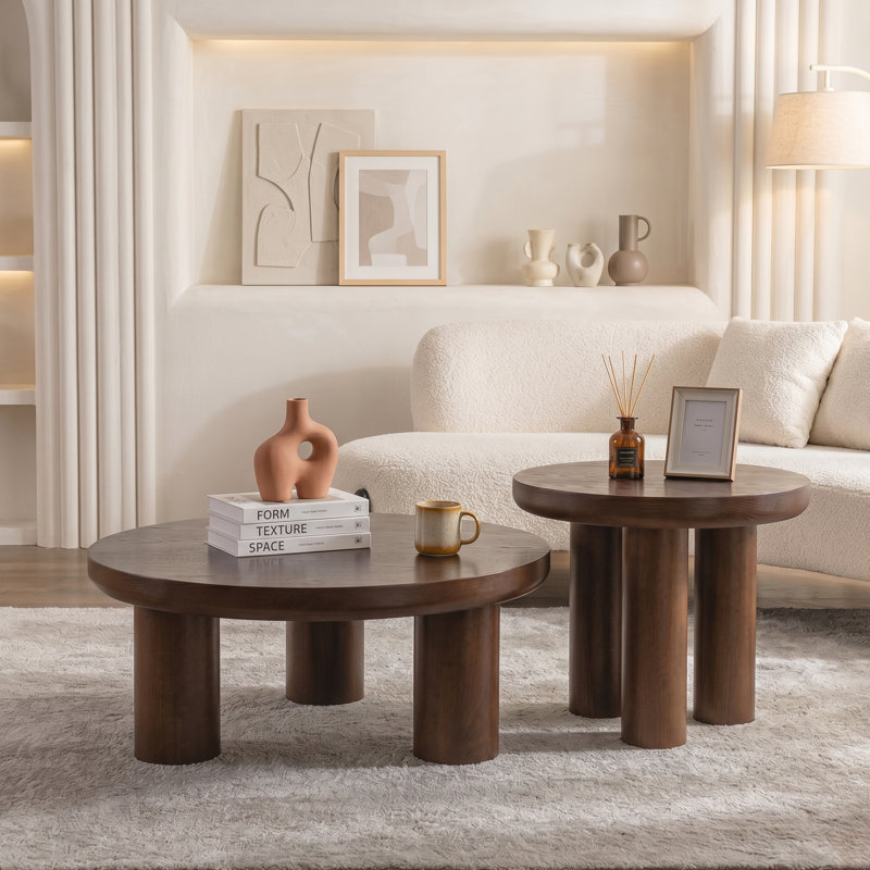 Table basse ronde 35,4 po avec piédestal à 3 pieds de styles moderne et campagnard pour le salon et la chambre à coucher