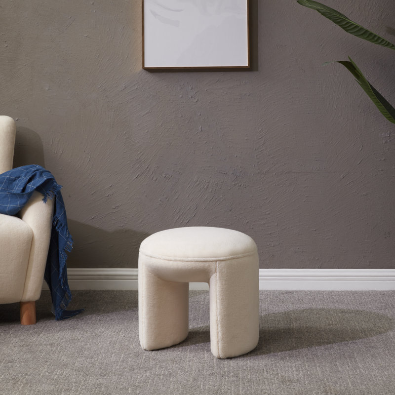 Tesni Upholstered Ottoman, Ivory Sherpa