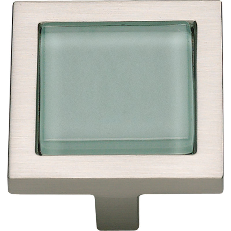Spa 1 3/8" Length Square Knob, Brushed Nickel/Green
