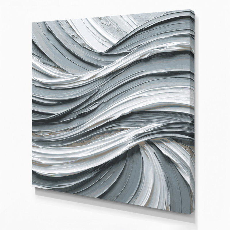 Horizontal Striped Dove Grey White Grey Canvas Wall Art, 16" H x 16" W