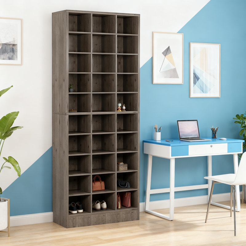 25.6" Wide Modern Shoe Storage Cabinet, Gray