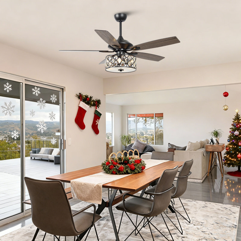 Hotwells 52'' Ceiling Fan with Light Kit, Black with Brown Blades