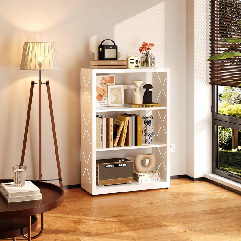 3 Tier Small Bookcase, Metal Bookcase with 2 Adjustable Shelves, White Display Storage Shelves for Home Office, Living Room