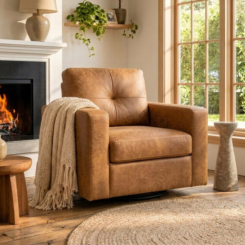 Fauteuil d'appoint simple pivotant et pivotant pour salon Pivot, Marron clair