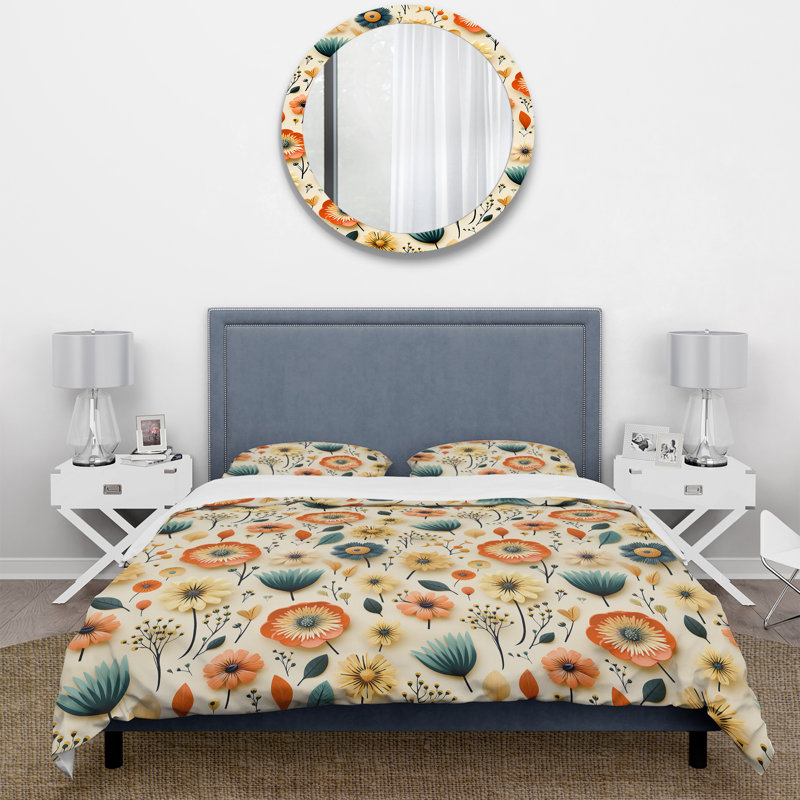 Vintage Mod Florals - Ensemble de housse de couette Mid-Century - Microfibre de polyester
