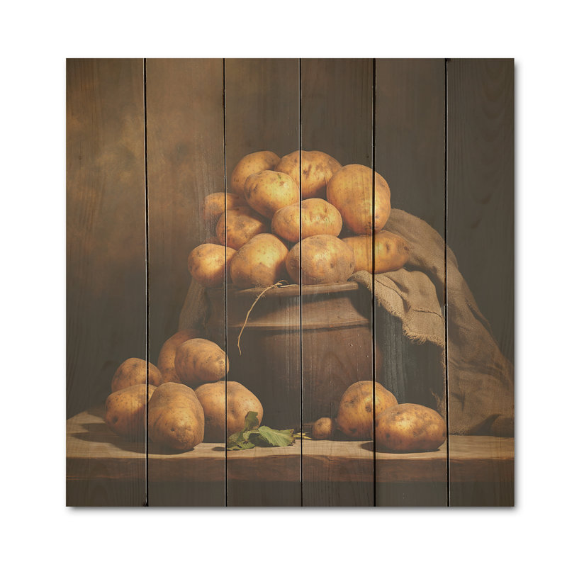«Potato Amber», art mural bois de poterie sur bois de pin naturel, H 25 po x l 25 po