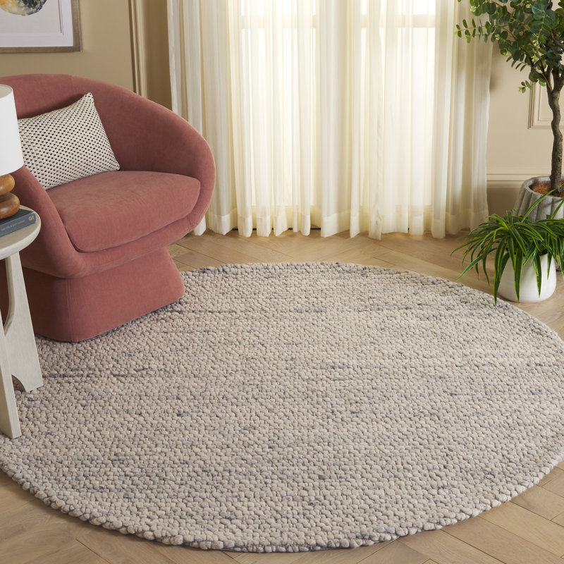 Tapis gris en laine et en coton tissé à la main Marbella, Rond 6 po