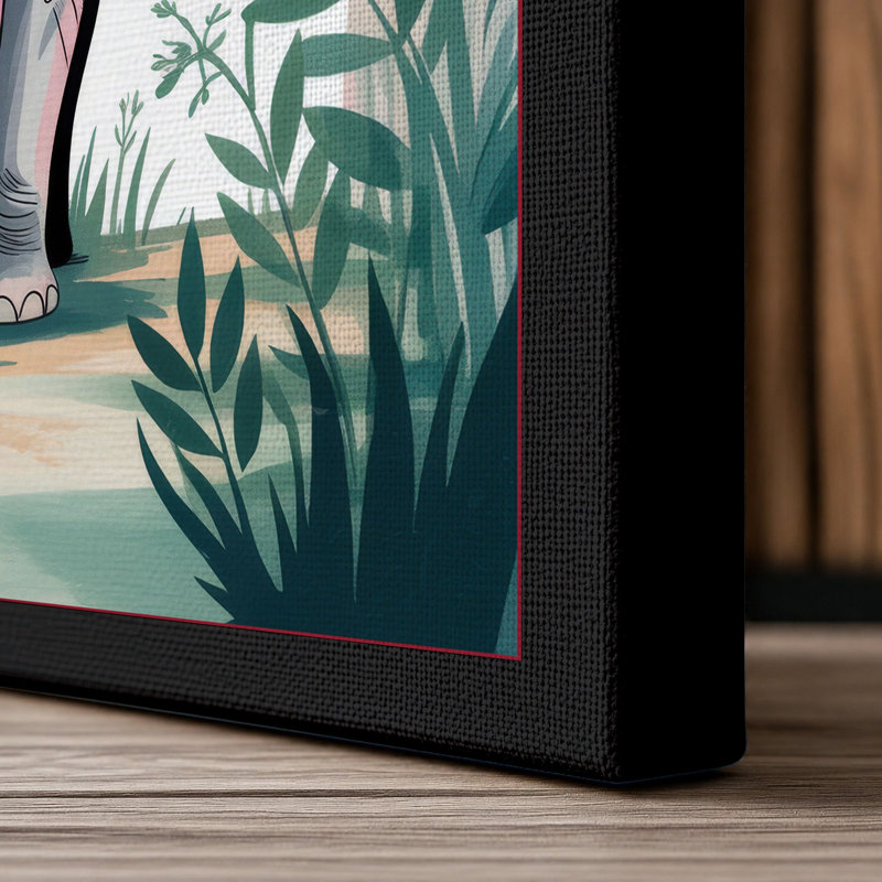 Elephant In Botanical Circle Boho - Print, 24x16 - 61.0 x 40.6 cm, Black Border