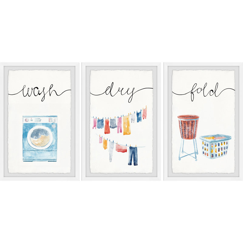 Laurene Line Dry Laundry by Marmont Hill - 3 Piece Single Picture Frame Print, 45cm H x 114cm W x 3.81cm D