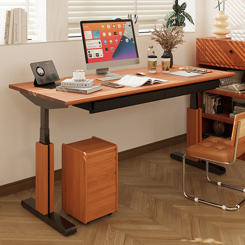 Solid wood electric height-adjustable desk with drawers, 24.41"H*59.06"W*29.53"D