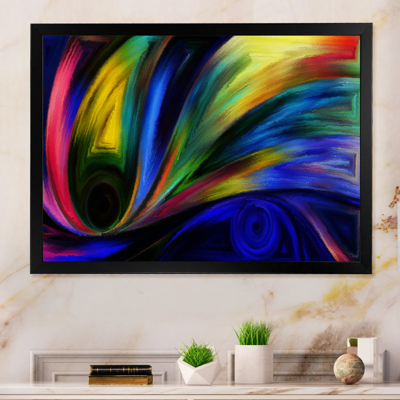 Multicolor Ink Curve Flow - reproduction de cadre flottant sur toile, Cadre noir, H 8 po x l 12 po x P 1 po