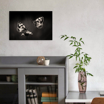 Elegant Butterfly Pair Delicate Elegant Contemporary Butterfly Flower Nature Wall Art Print by Jimmy Hoffman - Wrapped Canvas Print