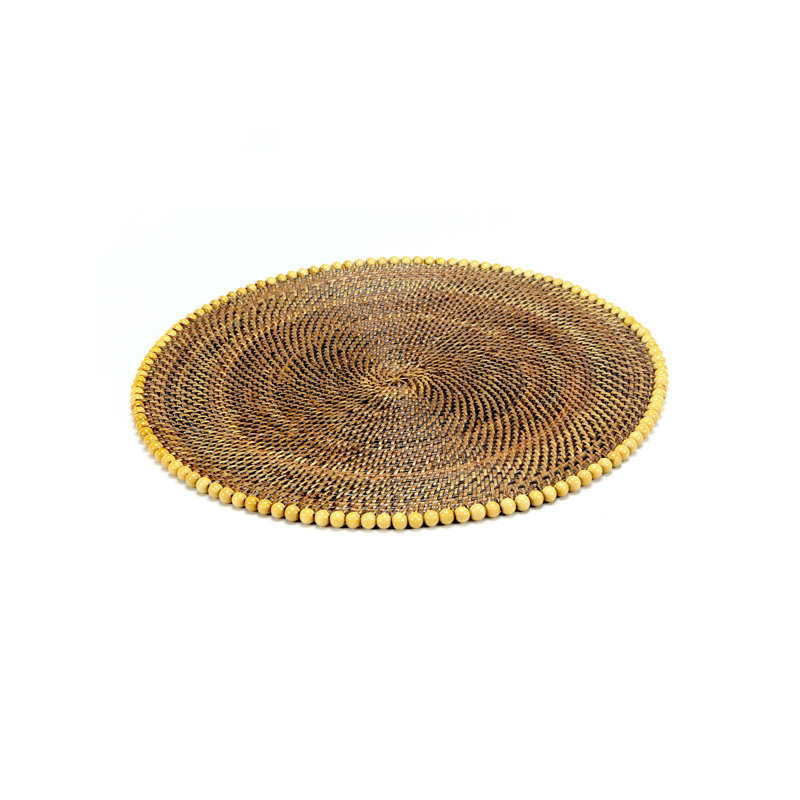 Round Beaded Placemat Set, Brown/Natural