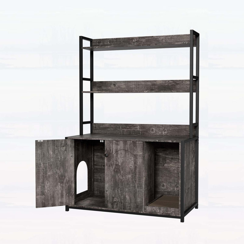 Grand bac à litière avec rangement pour tablette, salle de bain cachée et bloc-notes, armoire en bois robuste pour l'intérieur