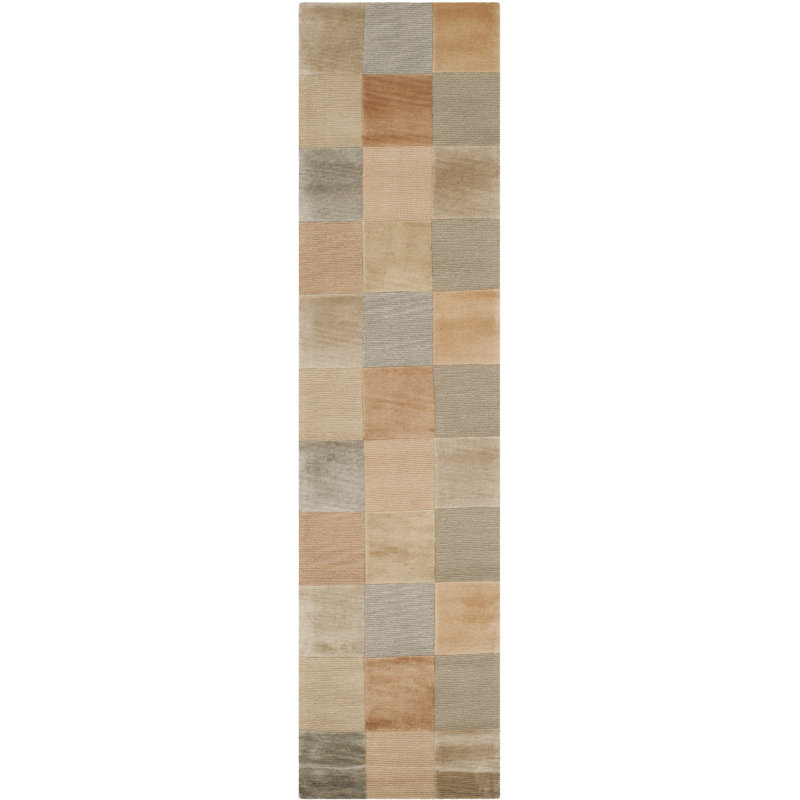 Tibetan Checked Beige/Apricot Area Rug, Runner 2'6" x 10'