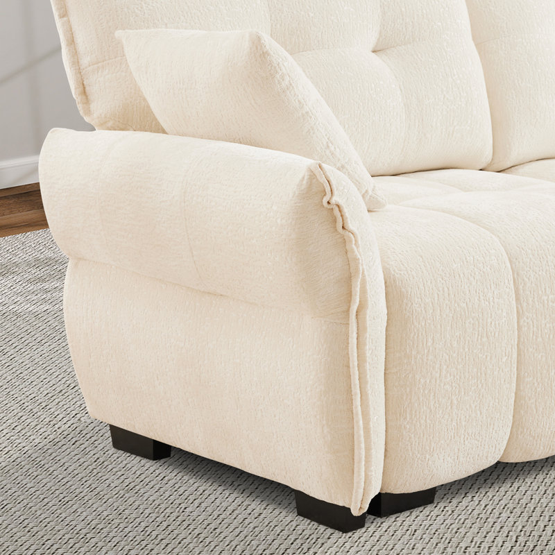 Upholstered Chenille Flared Arm Tufted Chaise Lounge, White