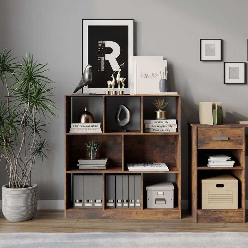 Sriyah 95cm H x 89cm W Solid Wood Bookcase, Rustic Brown