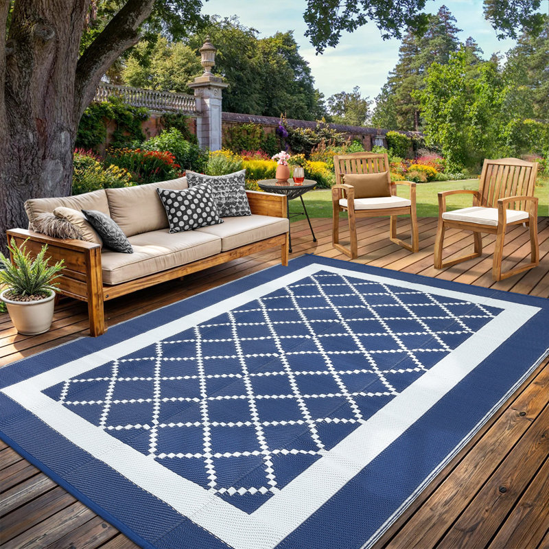 Tapis d'extérieur imperméable en paille plastique, réversible, géométrique et léger, pour jardin, terrasse, plage, VR ou balcon.