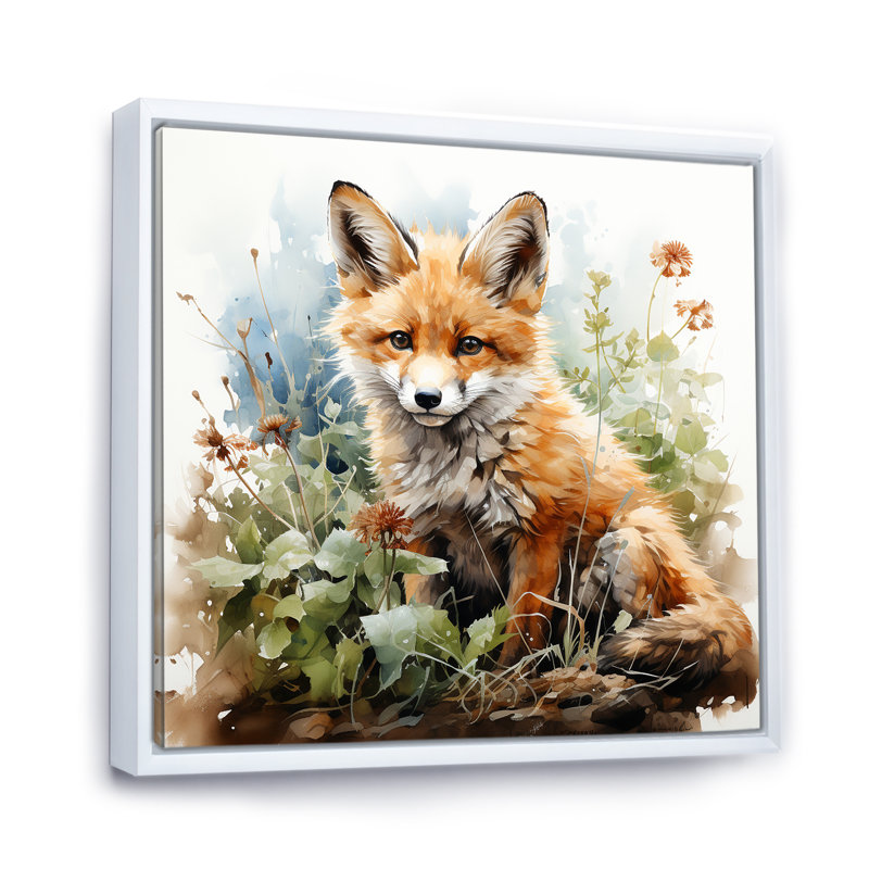 Minimalisme, renard, portrait, fleurs, art mural, Cadre flottant blanc, H 30 po x l 30 po x P 1,5 po