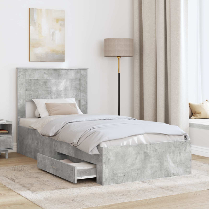 Bed, European Single (90 x 200 cm), Concrete Grey