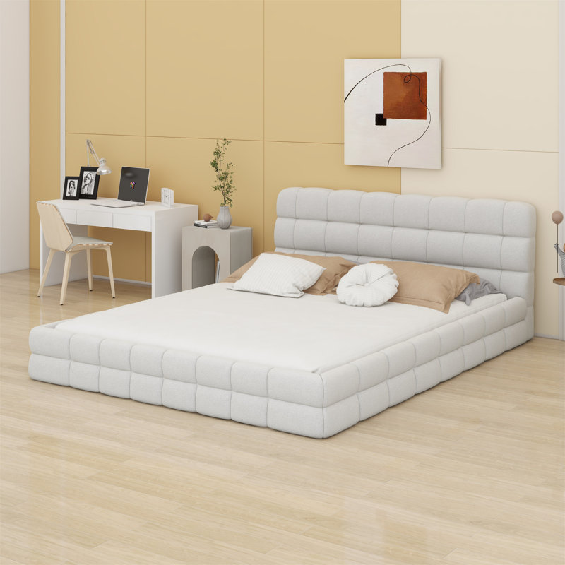 Upholstered Platform Bed, White