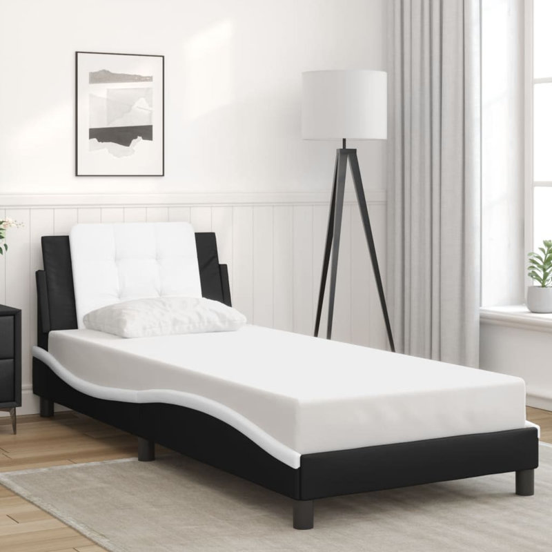 vidaXL Bed Frame without Mattress Zadar Black and White 100x203 cm Faux Leather, Extra-long Twin, Black/White