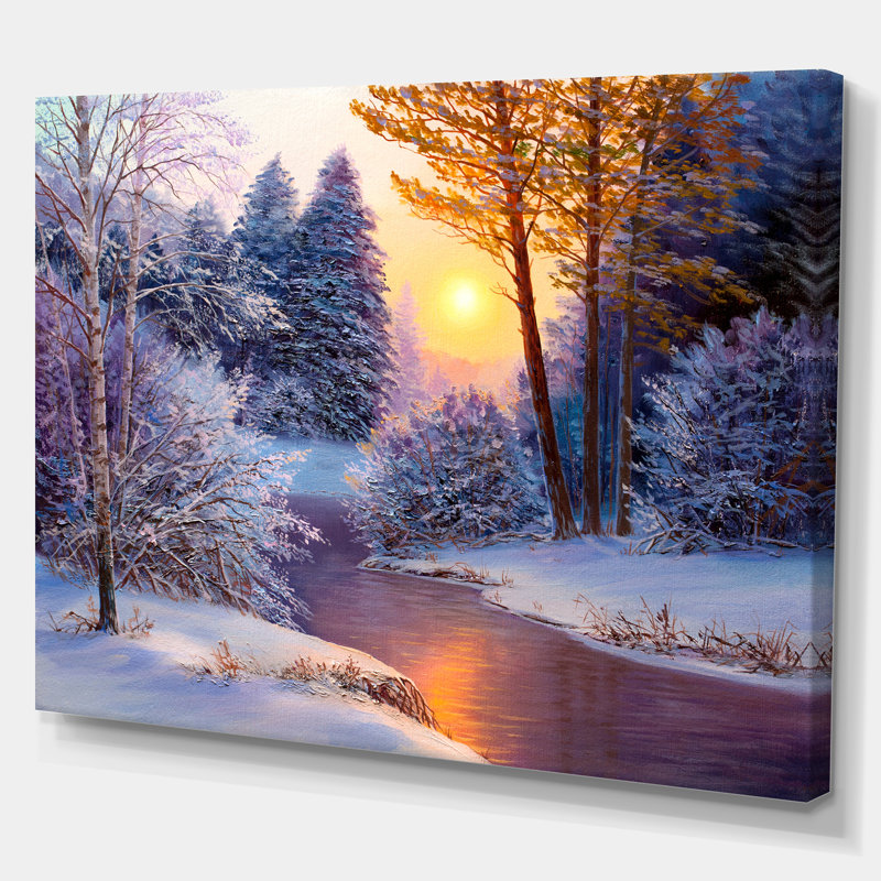 «Winter Forest in River», reproduction de paysages sur toile tendue, H 16 po x l 32 po, Toile tendue, No Frame