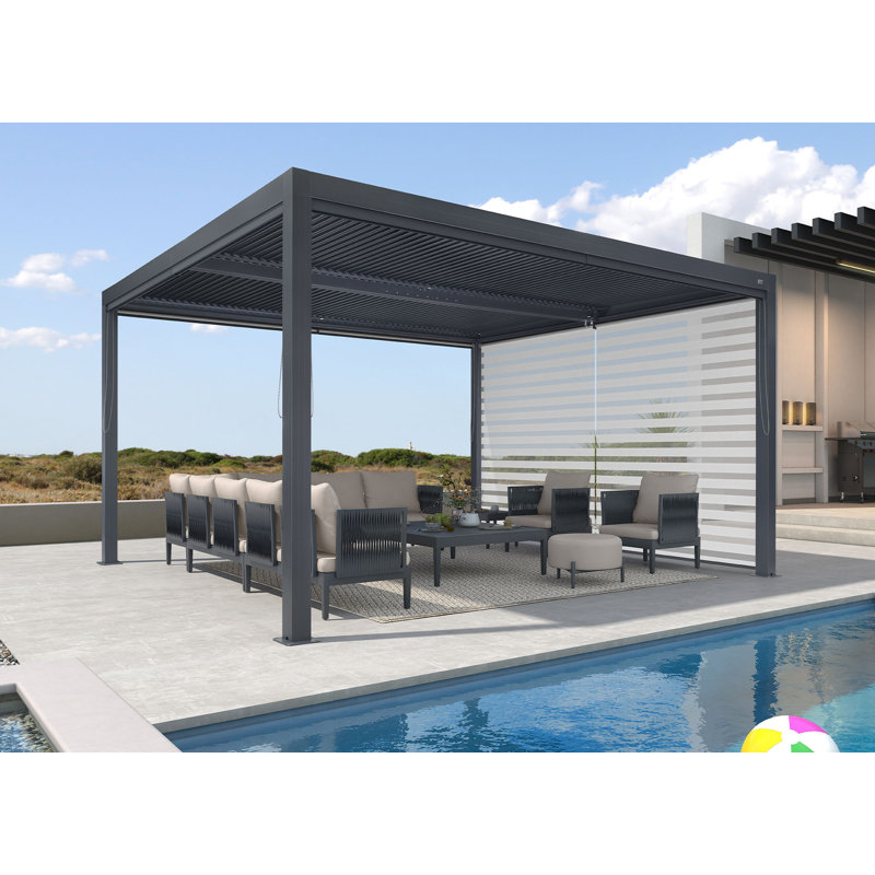 Pergola à persiennes mauve avec abat-jour roulant, Gris, 14 pi x 12 pi