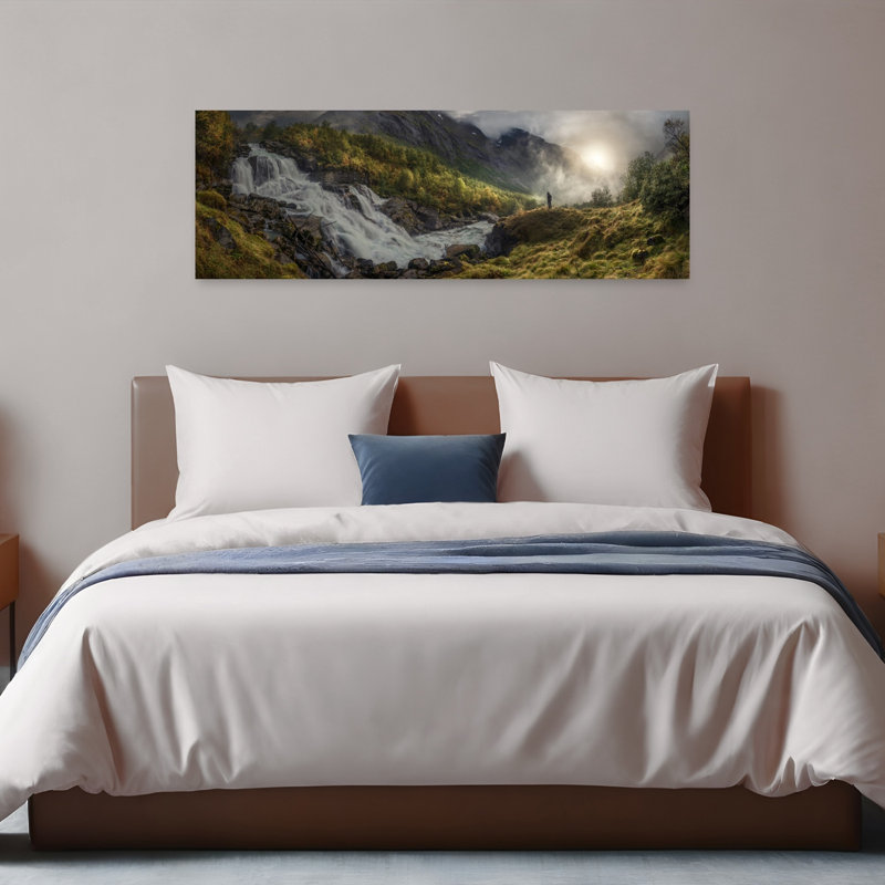 Cascade de montagne, paysage dramatique paisible, forêt sereine, art mural, H 48 po x l 16 po