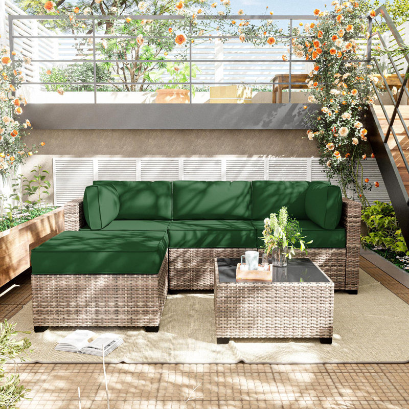 9-Piece Outdoor Replacement Cushion Set Seat/Back Cushion (Set Of 3 Seats , 5 Backs,  1 Footrest), Green