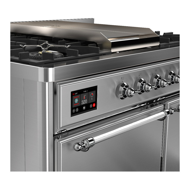 Majestic III Series 40 Inch Dual Fuel Range with 6 Sealed Burners, Griddle, in White (Natural Gas, Copper Trim), Chrome