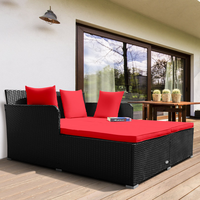 52'' Wide Straight Wicker Patio Daybed with Cushions, Red
