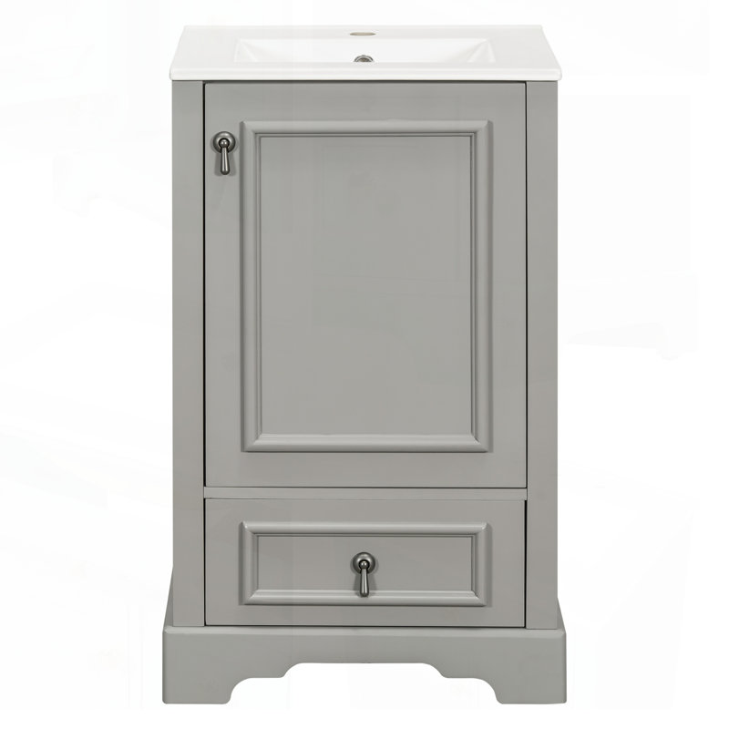 Meuble-lavabo moderne de 20 pouces avec lavabo en céramique, porte à fermeture en douceur, tablette réglable en forme de U et plusieurs options de rangement, conception peu encombrante