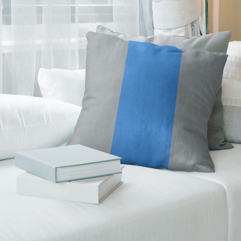 Coussin décoratif , 16 po x 1 po, Gris / Bleu, Simili suède