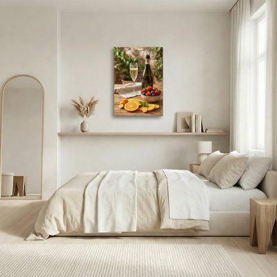 Verre champagne et baie sur fond de table en bois rustique, art mural