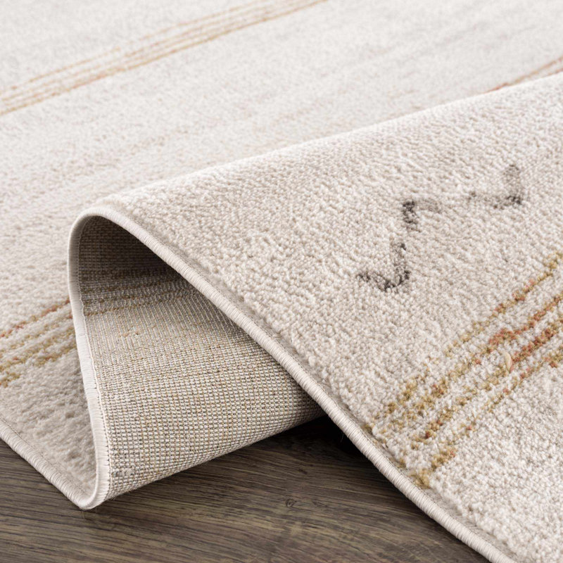 Tapis beige à rayures Dera, Rectangle 6 pi 7 po x 9 pi