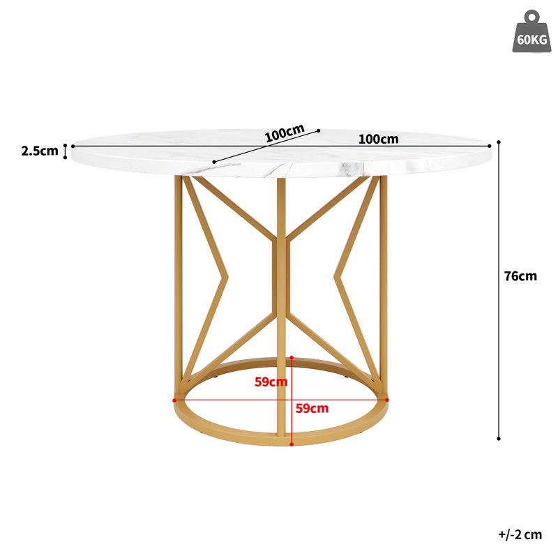 Round Metal Base Dining Table, Gold