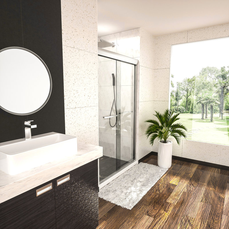 Cabine de douche coulissante demi-cadre l 48 po x H 76 po, Chrome