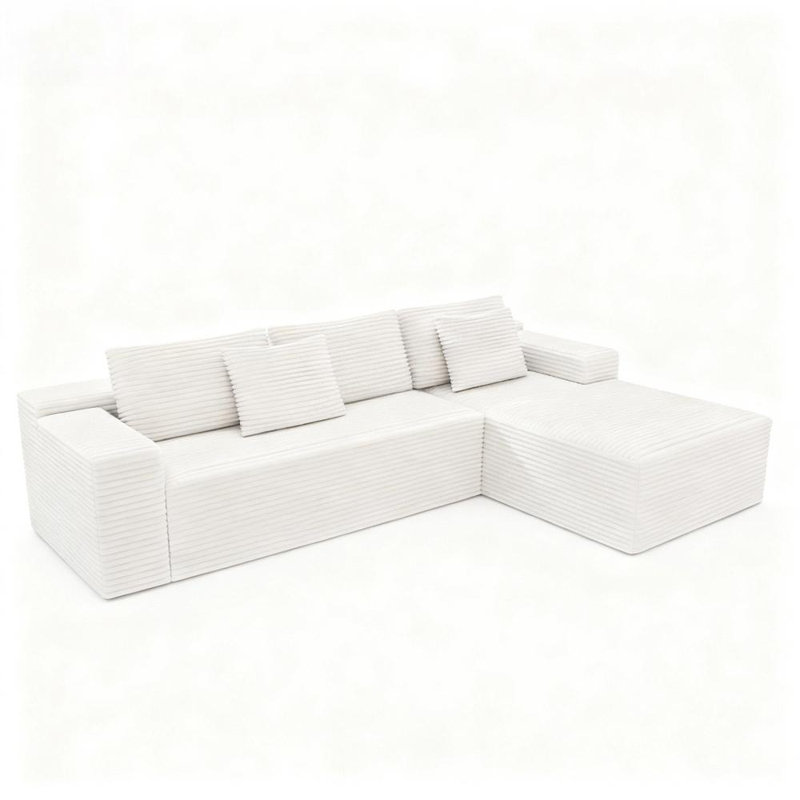 104.3'' Upholstered Sectional Sofa with Chaise, White, Right Hand Facing