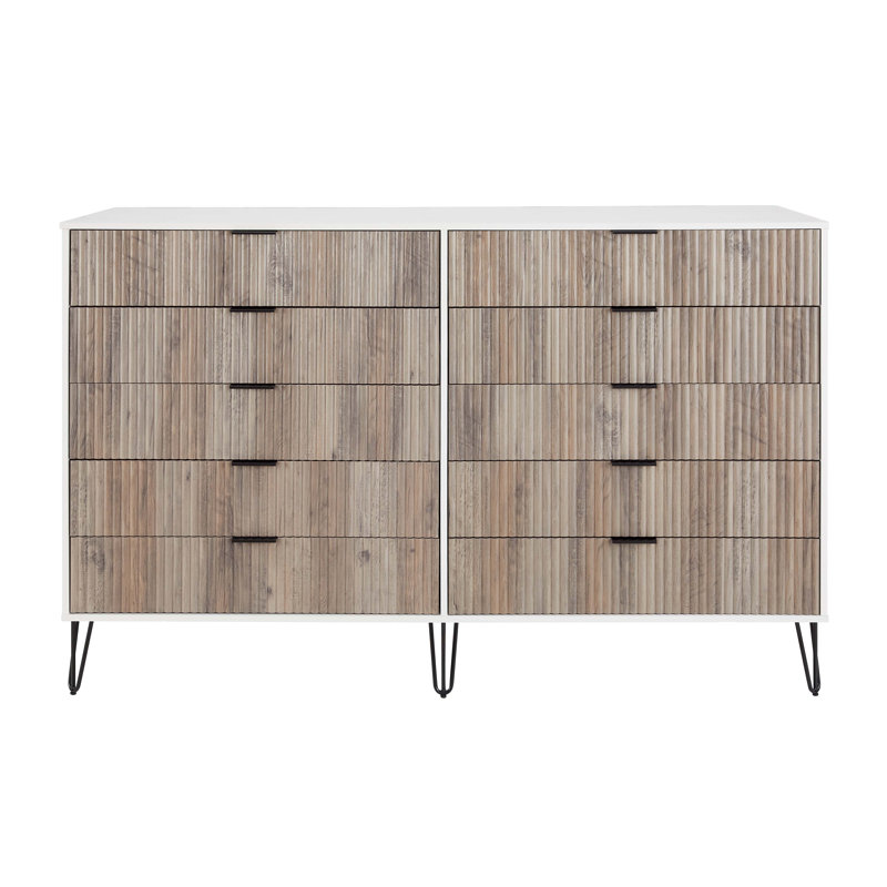 Commode double 70 po avec 10 tiroirs Dumbo, Gris / Blanc