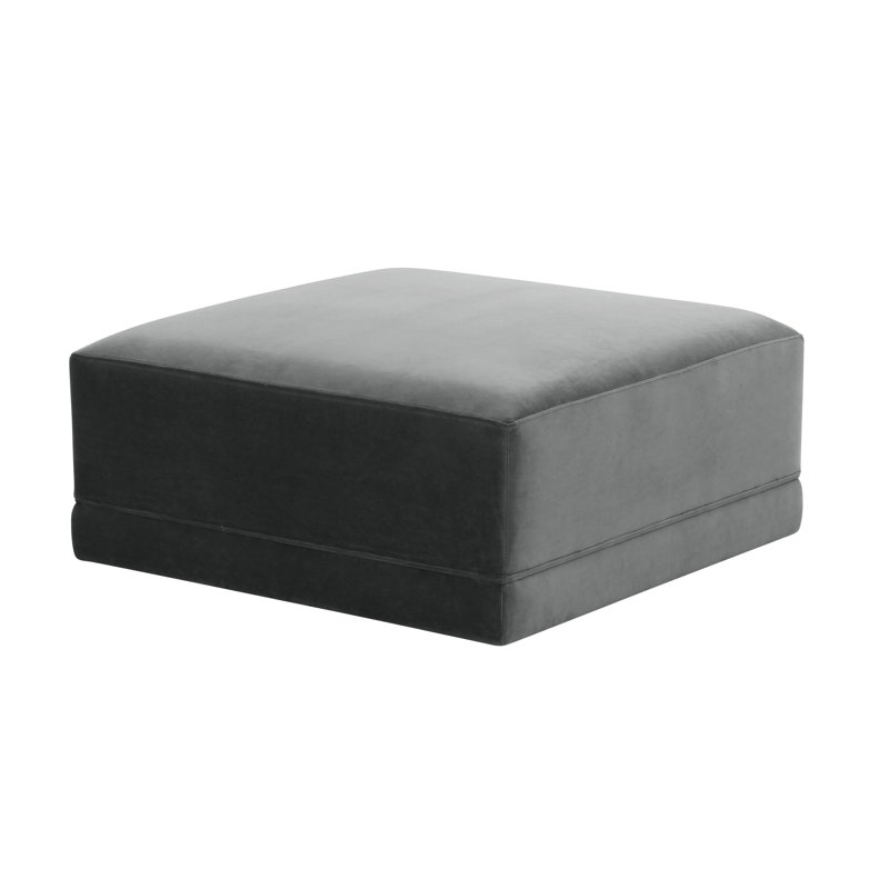 Repose-pieds carré en velours Deirdre, Velours gris velours