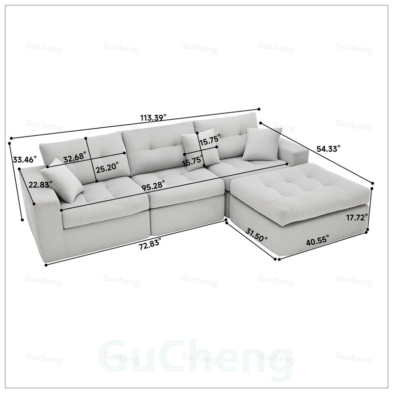 Canapé-lit en coin avec méridienne à compression Corduroy, canapé modulaire en forme de L avec éponge à haute densité, aucun assemblage requis pour le salon, appartement, chambre d'amis