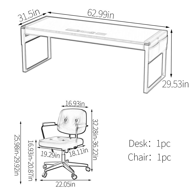 Bureau d'ordinateur, H 29,53 po x l 62,99 po x P 31,5 po