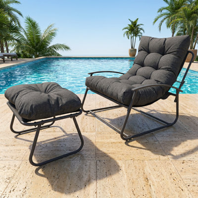 Patio Chair with Cushion and Ottoman, Modern Upholstered Lounge Chair with Footrest, 330 LBS Capacity Accent Chair for Living Room, Bedroom, Balcony