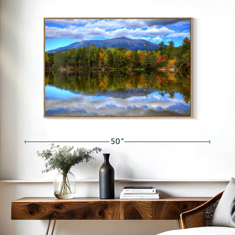 Paysage du mont Katahdin, Cadre flottant en bois naturel, 40 po x 27 po