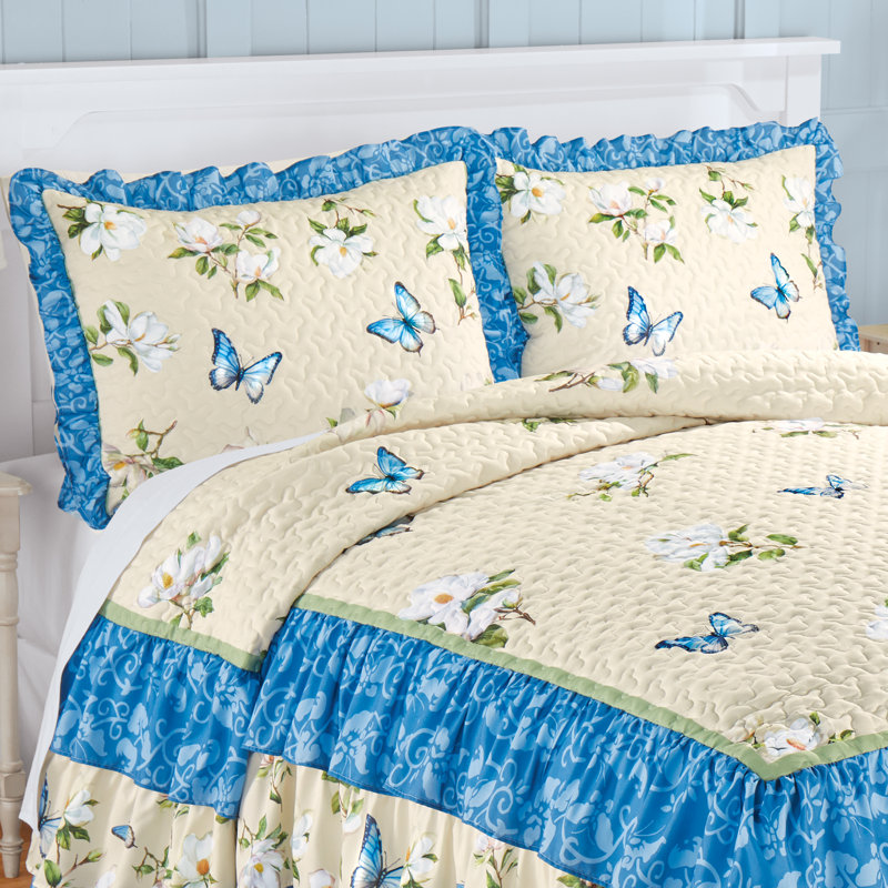 Butterfly Magnolia Ruffled Edge Pillow Sham Set