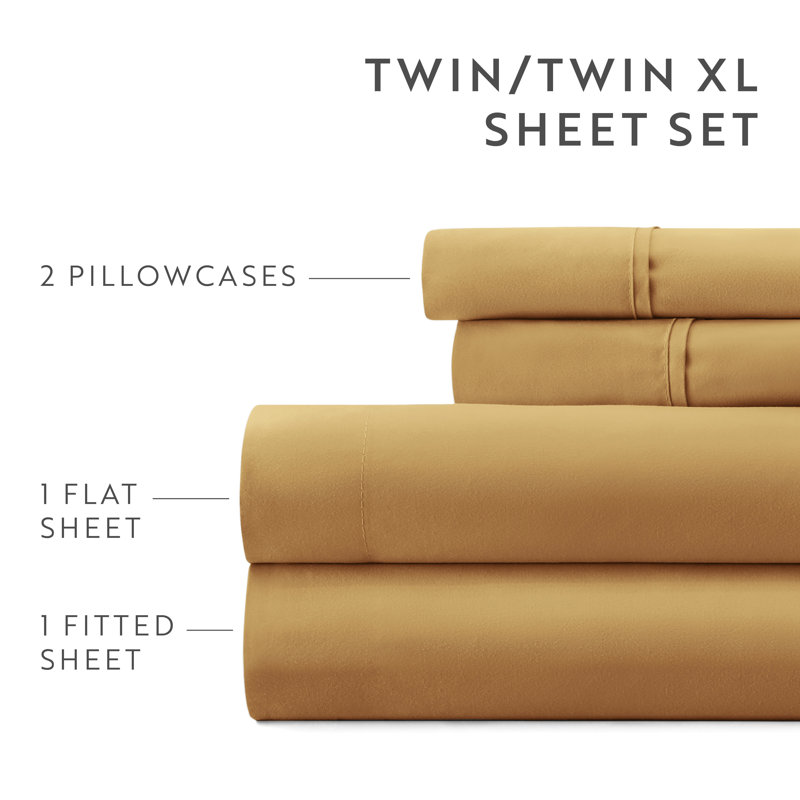 Simply Soft Brushed Microfiber Solid 6 Piece Sheet Set, Gold, Twin XL Sheet Set + 1 Fitted Sheet + 1 Pillowcase