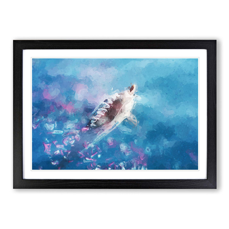 Swimming Dolphin in Abstract - Picture Frame Graphic Art Print, Black Framed, 27cm H x 36cm W x 2cm D