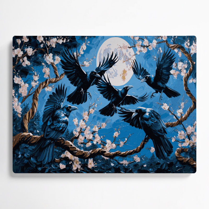 Oiseaux, art mural gris à gros corbeau, H 20 po x l 30 po