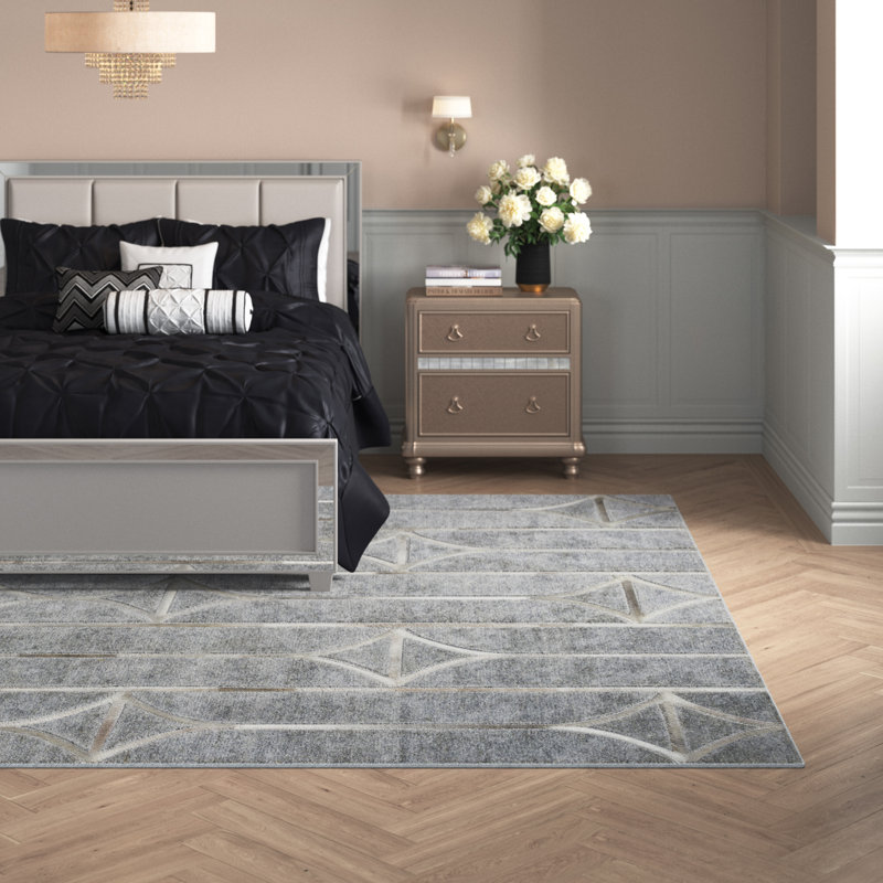 Tapis gris à motif géométrique Nalder, Rectangle de 10 pi x 14 pi